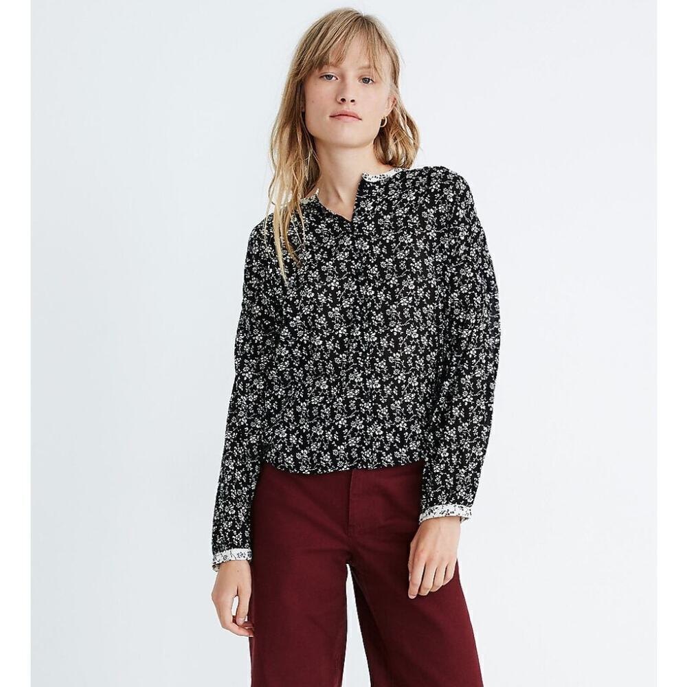 Madewell Top‎ Small Black Meadow Branch Floral Print-Mix